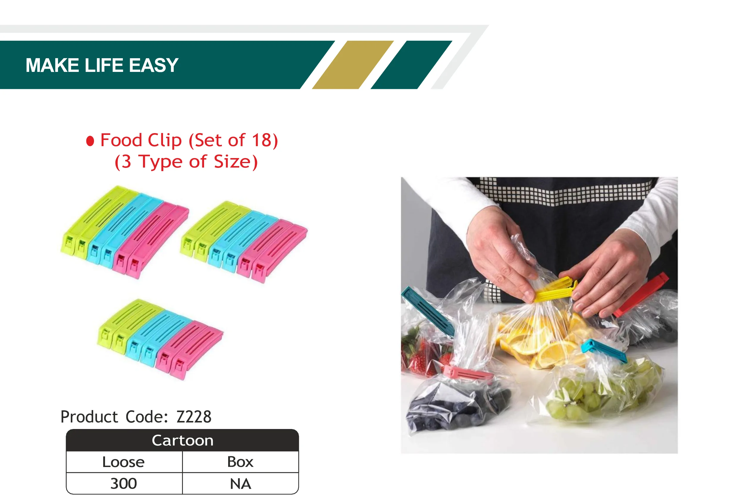 Food Clip (Set of 18) - 3 Types of Size