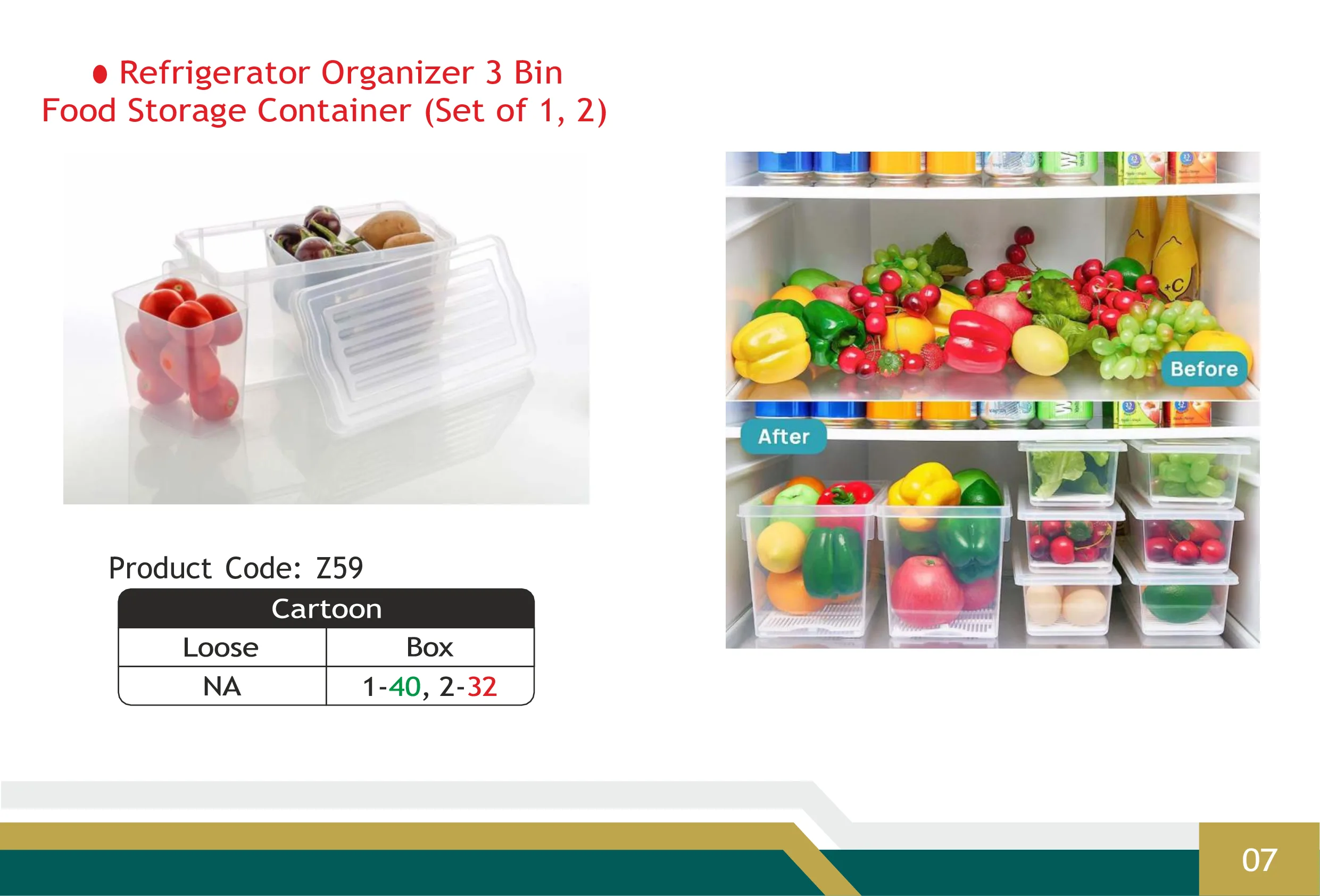 Refrigerator Organizer 3 Bin Food Storage Container (Set of 1, 2)