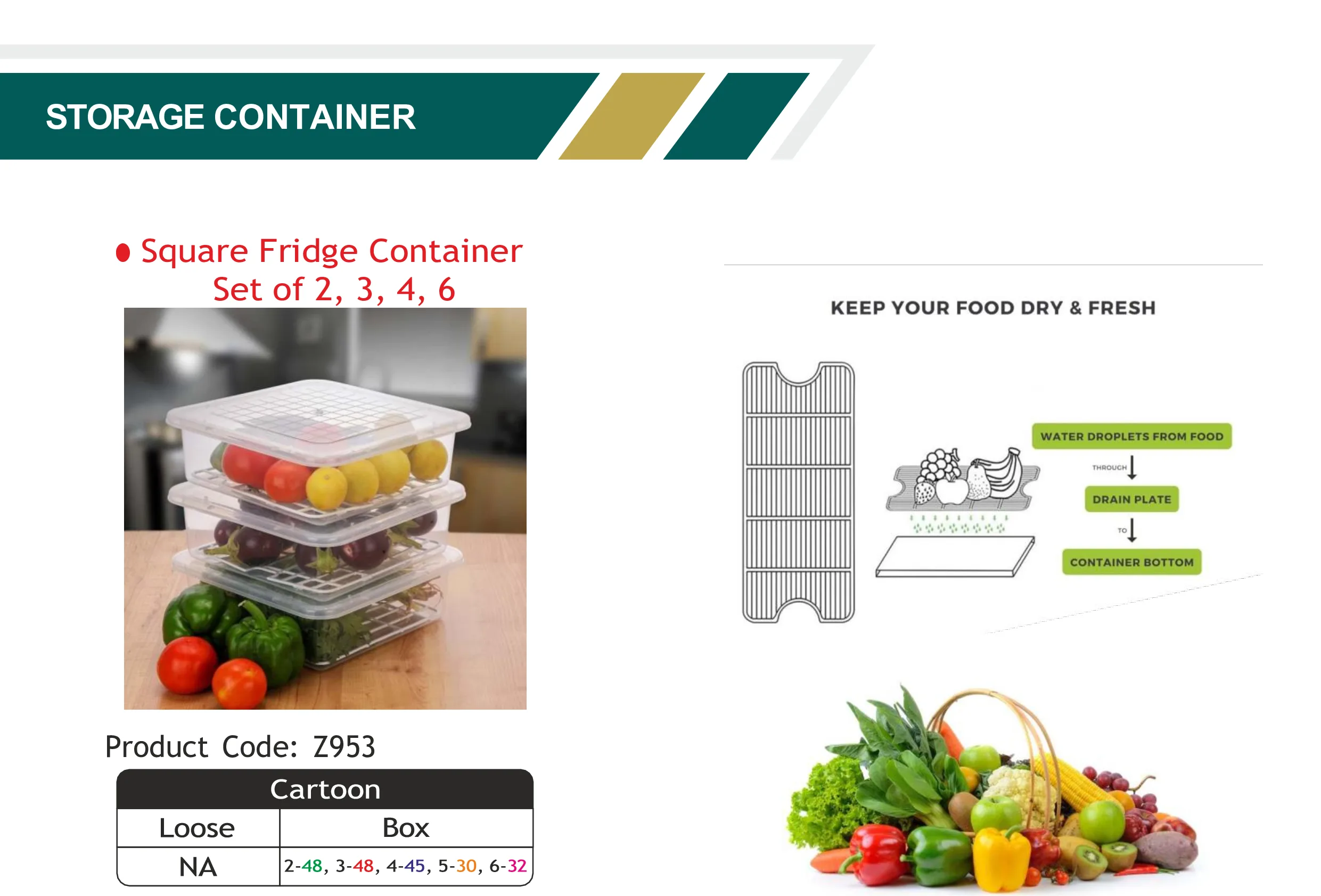Square Fridge Container Set of 2, 3, 4, 6